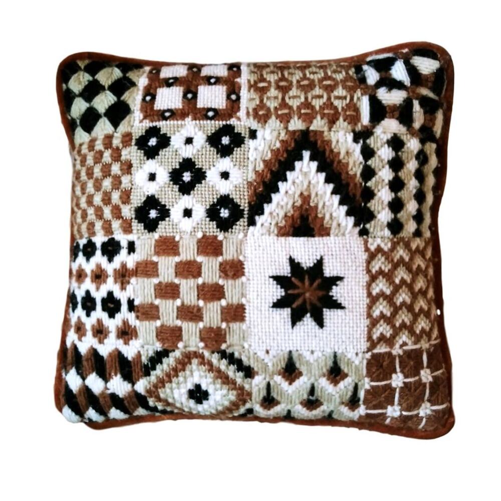 Small Vintage 1970s Needlepoint Throw Pillow